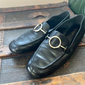 Via Spiga black Italian flat loafers with silver loop buckle  sz 7.5